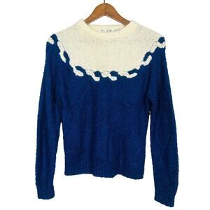 Vintage 70s Rochelle California Knit Sweater Ocean Wave Surf Motif Blue - M